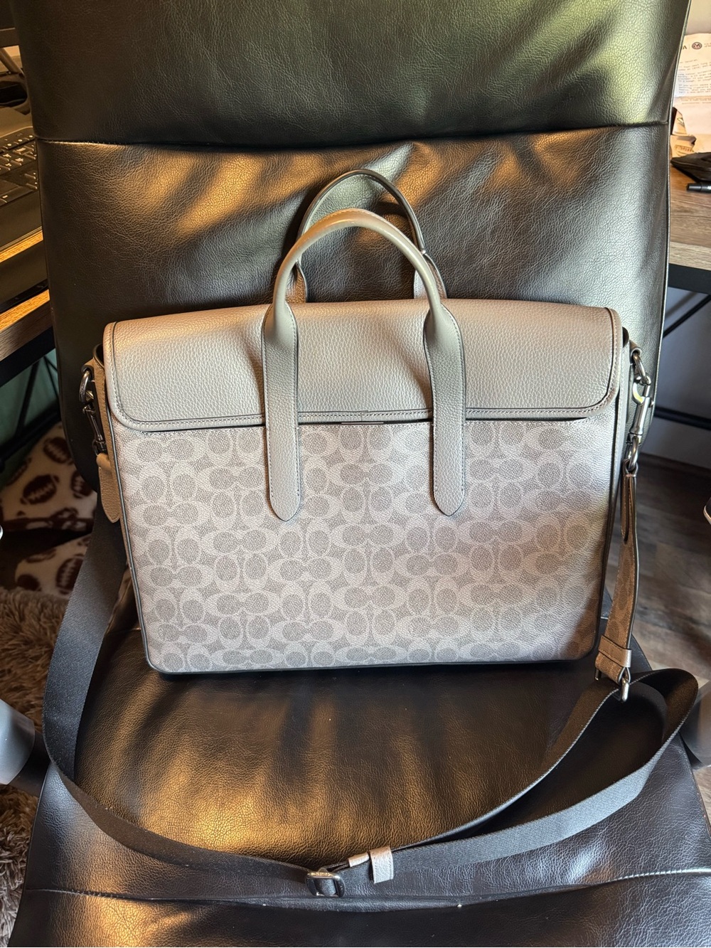 Coach Mens Signature Canvas and Leather Briefcase/Satchle in Light Gray - Picture 4 of 15